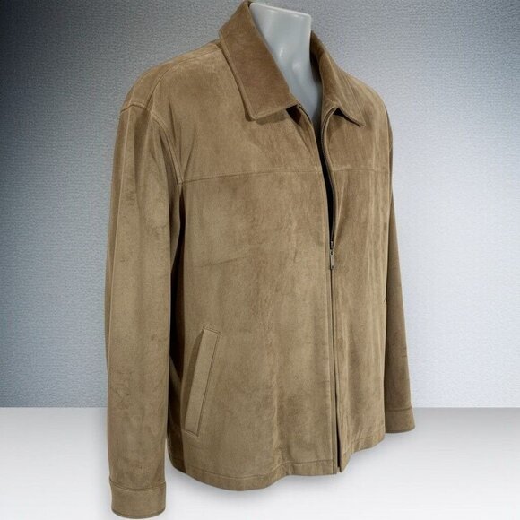 Roundtree & Yorke Suede Leather Jacket XXL Tan Zip Front Classic Look NEW - Picture 3 of 9